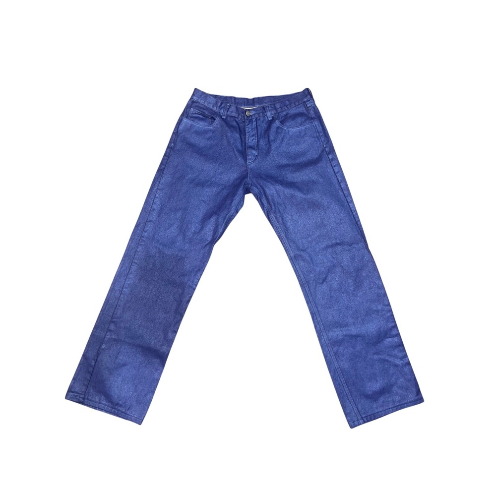 Vintage Iceberg Italy Mens Y2K Metallic Blue Straight Leg Denim Jeans‎ 34x31